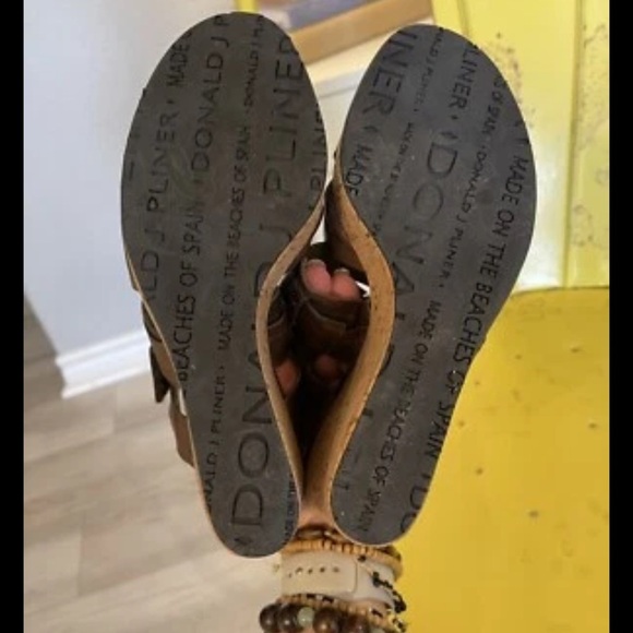 Donald J Pliner Leather Sandals Brown Sz 7 Gretal Cork Platform Wedge Boho Spain - Picture 7 of 9